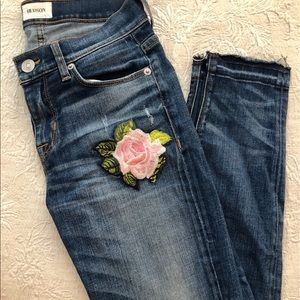 Hudson Nico Midrise Floral Embroidery Skinny Jeans